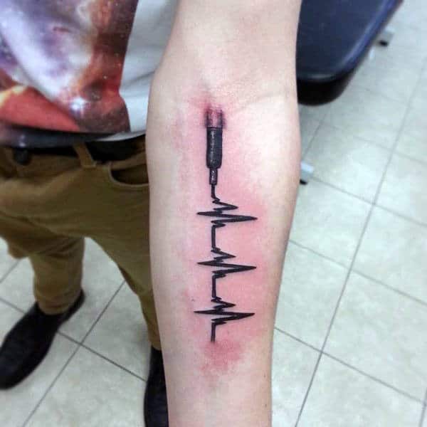 Heartbeat Injection Tattoo Male Forearm