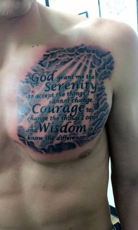 Heaven Clouds Serenity Prayer Male Upper Chest Tattoos