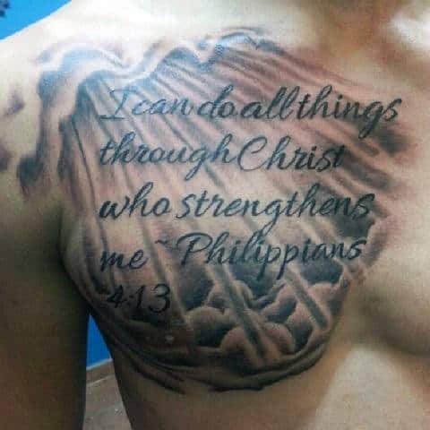 Heaven Philippians 4 13 Mens Shaded Clouds Upper Chest Tattoos