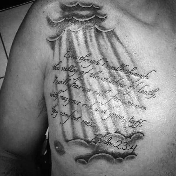 Heaven With Psalm 23 Mens Chest Tattoo Designs