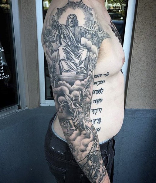 Heavenly Skies Religious Tattoo Male Sleeves