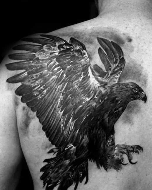 Heavily Shaded Cool Mens Eagle Back Tattoo