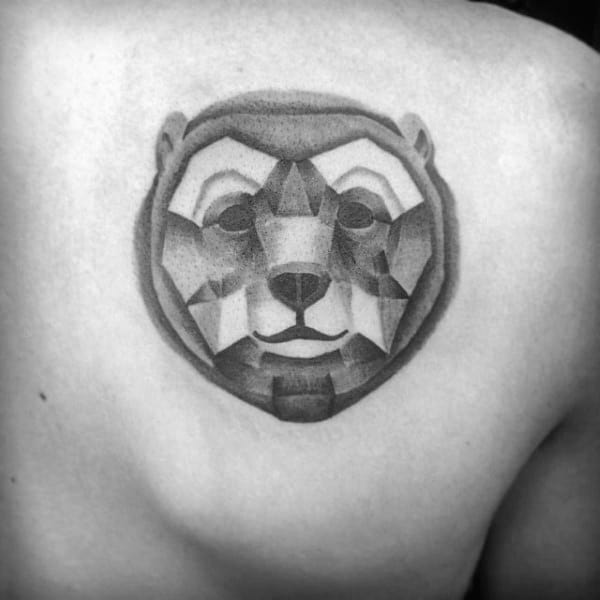 Heavily Shaded Geometric Bear Mens Shoulder Back Tattoo