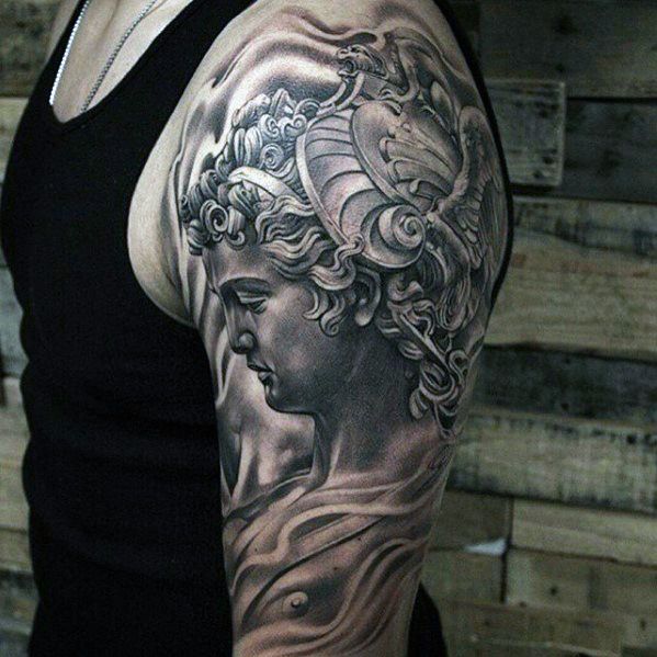 Heavily Shaded Half Sleeve Perseus Tattoos For Men