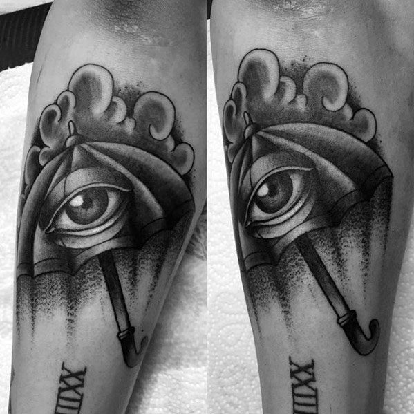 Heavily Shaded Inner Forearm Mens Tattoo With Umbrella Design