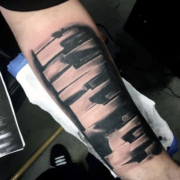 Heavily Shaded Male Piano Keys Inner Forearm Tattoo Ideas