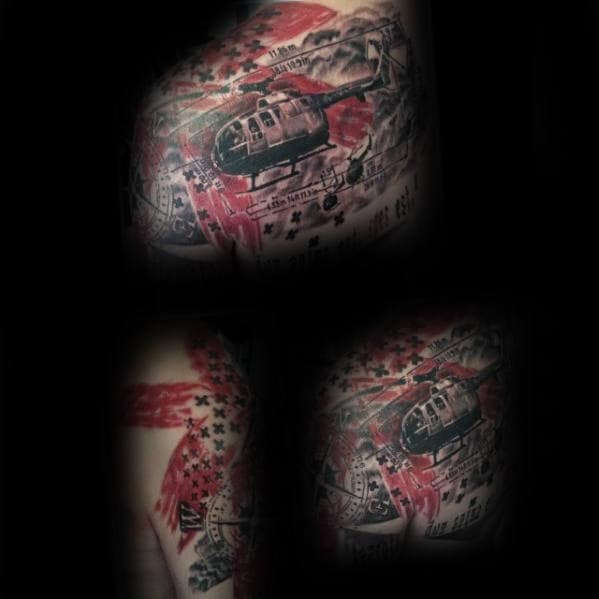 Helicopter Medic Star Of Life Guys Back And Arm Tattoos