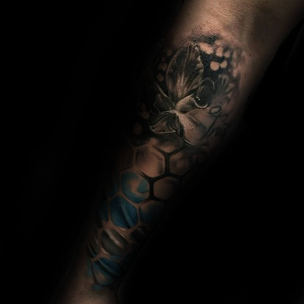 Hexagon Orchid Mens Gometrical Tattoos On Inner Forearms