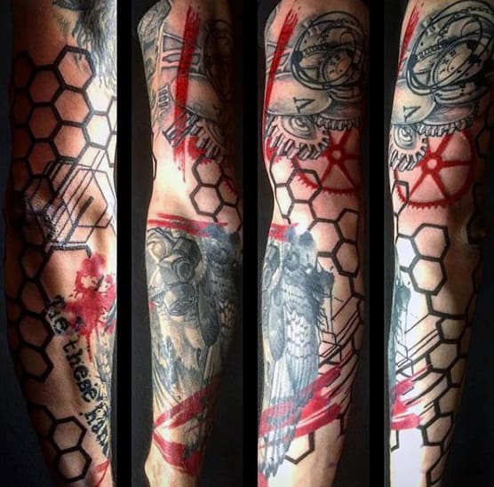 Hexagon Trash Polka Mens Sleeve Tattoos