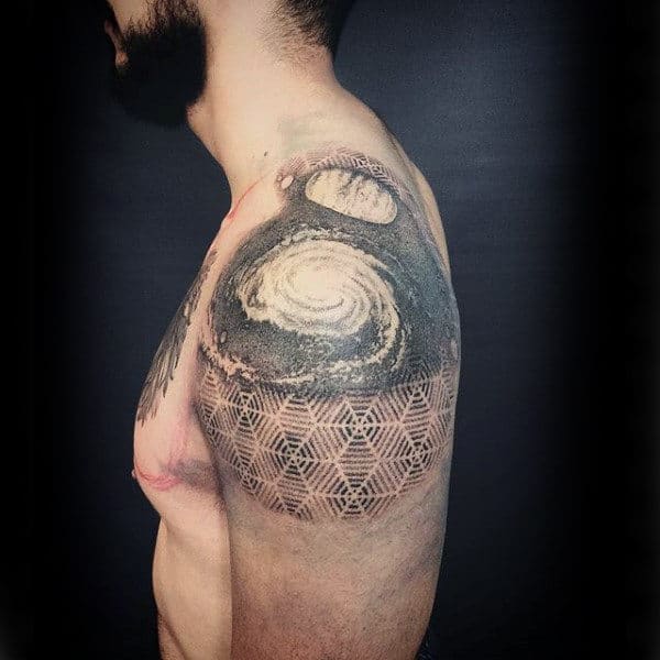 Hexagonal Pattern And Astronomy Tattoo Male Arms