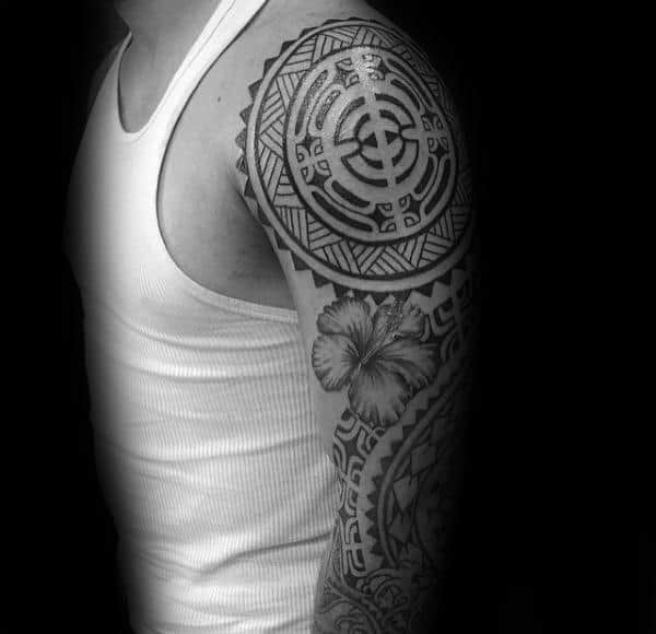 Hibiscus Flower Hawaiian Tattoos For Men Sleeve Design