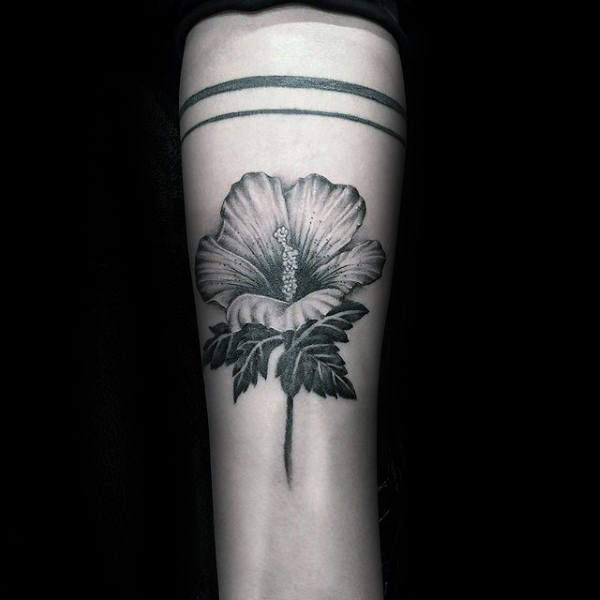 Hibiscus Flower With Stem Mens Inner Forearm Tattoo
