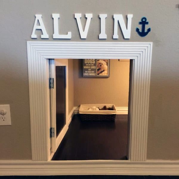 small dog house with toys and door