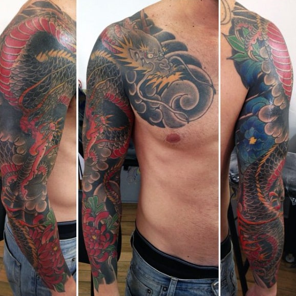 Hideous Dragons Tattoo Male Sleeves