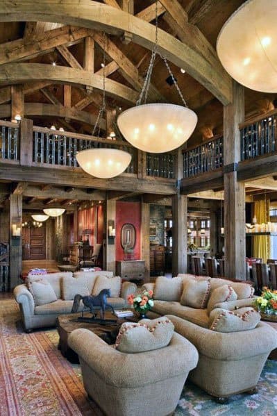 High Wood Beams Vaulted Living Room Cabin Ceiling Ideas