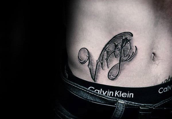 Hip Virgo Lettering Male Tattoos