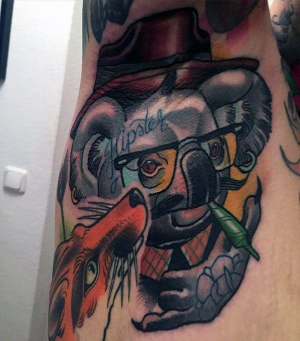 Hipster Koala Mens Armpit Tattoo Design