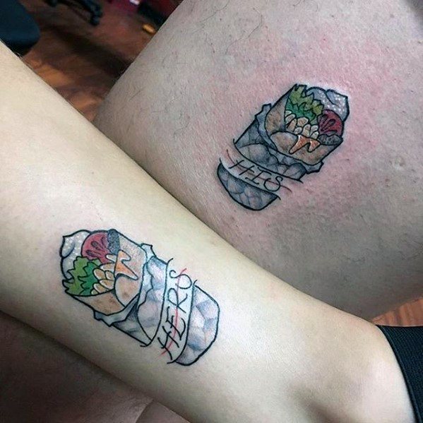 His And Hers Small Detailed Guys Burrito Tattoos