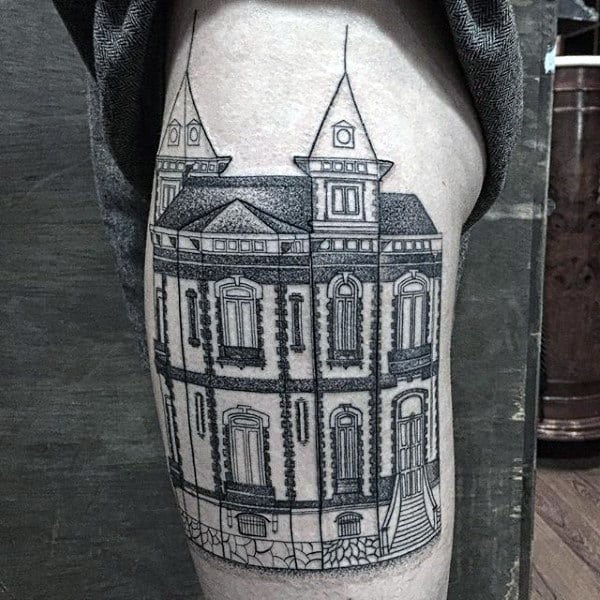 Historic Building Mens Thigh Tattoos