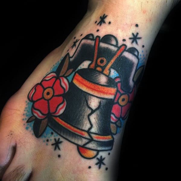 Historical Liberty Bell Male Foot Old School Tattoo Designs