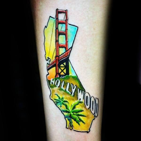 Hollywood Mens California Golden Gate Bridge Forearm Tattoo