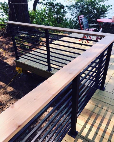 metal deck railing with wood