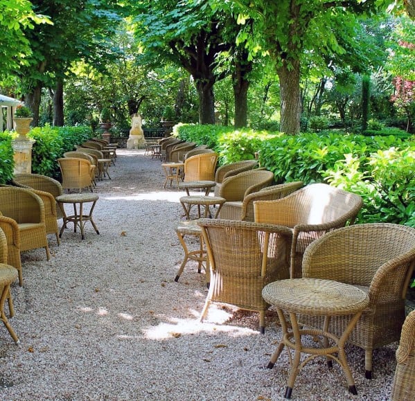 tree-lined gravel walkway