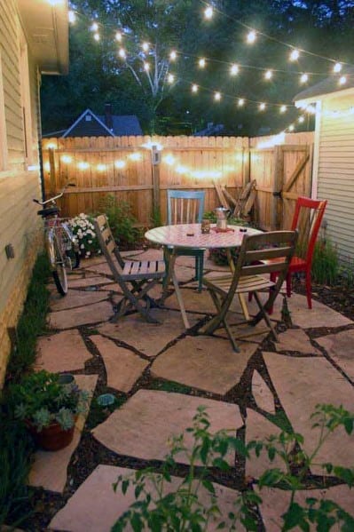 Home Backyard Flagstone Patio String Light