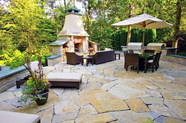 Home Backyard Flagstone Patio