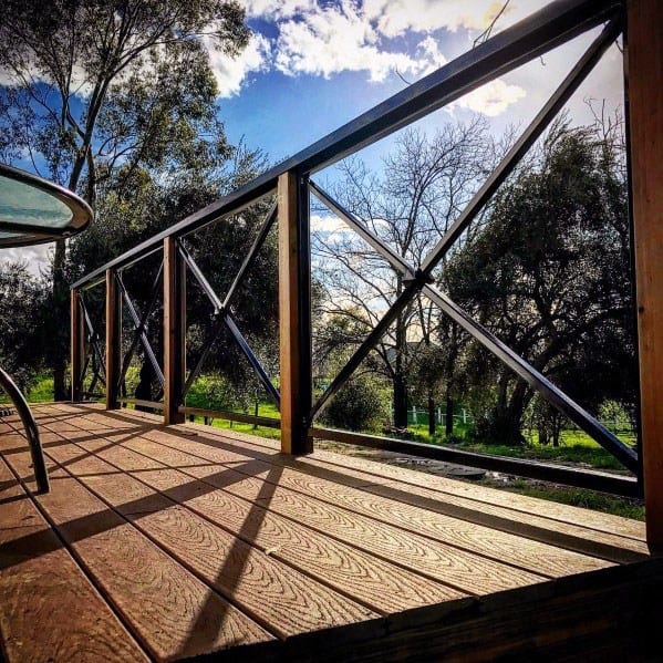 Home Design Ideas Crossed Metal Bars Deck Railing