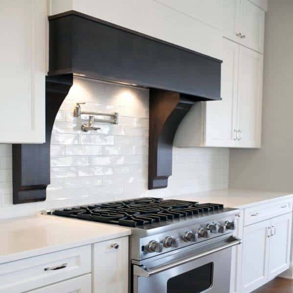 black wood hood in white kitchen