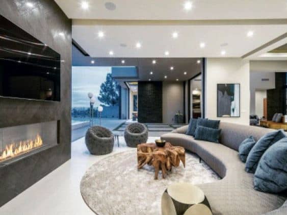 concrete linear fireplace