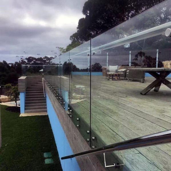 modern floating glass panels deck railing