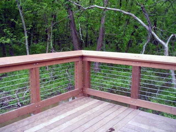 wood deck railing with steel wire