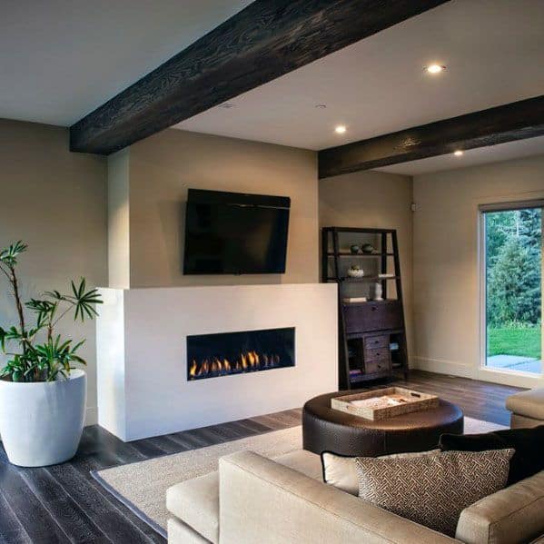 linear fireplace with TV above