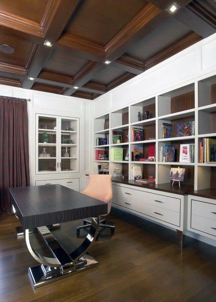 Home Office Coffered Wood Ceiling Ideas