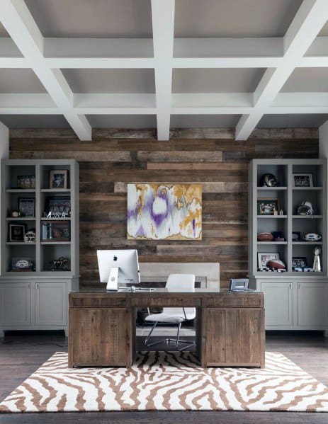 Home Office Wood Wall Ideas Reclaimed Barn Wood Design With Grey Bookcases