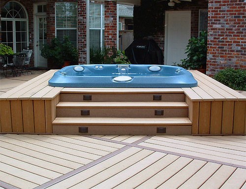 small elevated hot tub wood deck