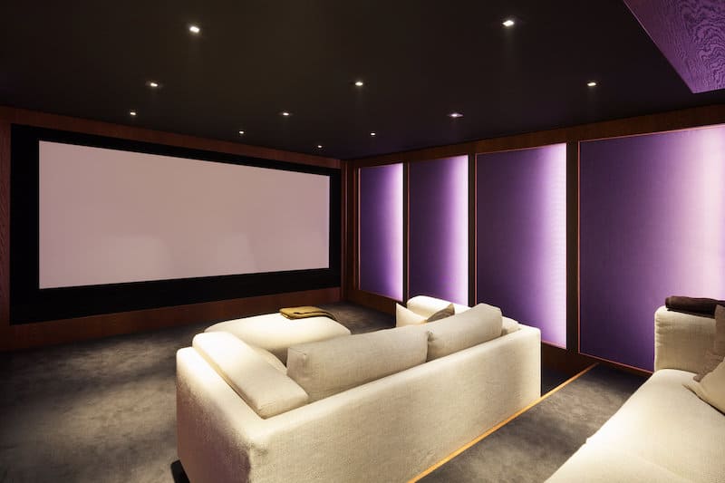 home theater white sofas