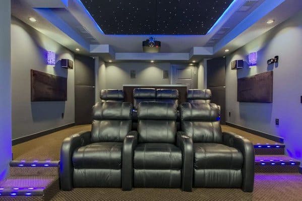 three black recliners in home cinema room