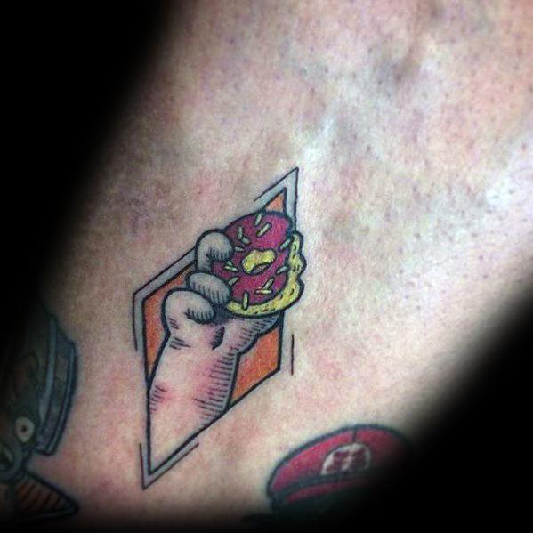 Homer Simpson Hand With Doughnut Forearm Tattoo Design On Man