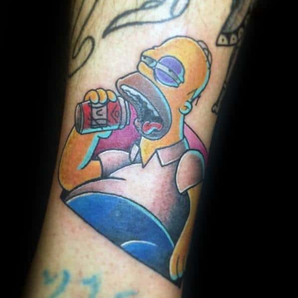 Homer Simpson With Duff Forearm Guys Tattoo Ideas