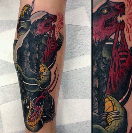 Honey Badger Vs Cobra Snake Manly Guys Forearm Tattoos