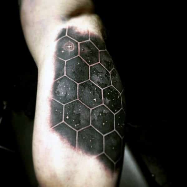 Honey Bee Hexagon Astronomy Tattoo Male Forearm