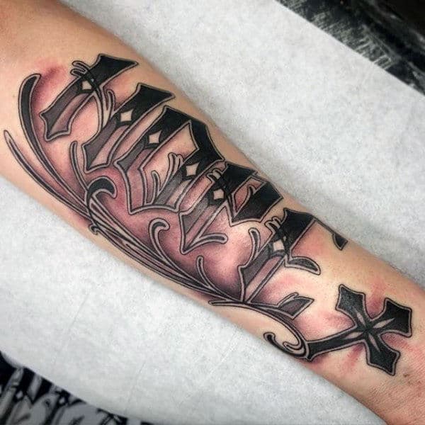 Hope Cross Guys Inner Forearm Tattoos