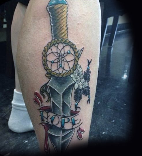 Hope Dagger Dreamcatcher Leg Calf Guys Tattoos