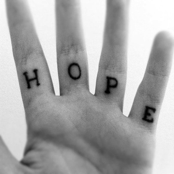 Hope Letters Mens Inner Finger Hand Tattoos