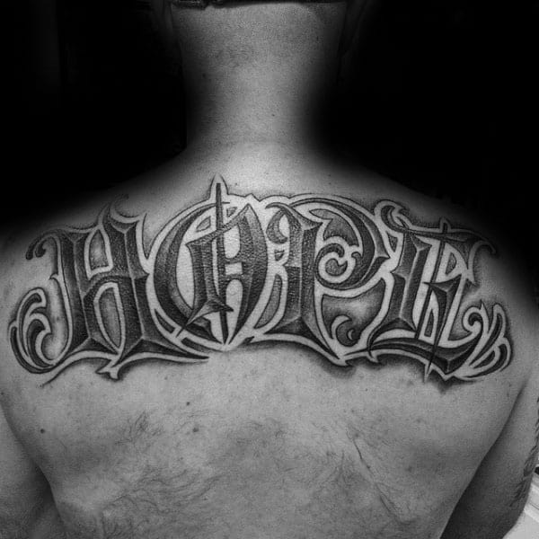 Hope Shaded Mens Upper Back Tattoo Design Ideas