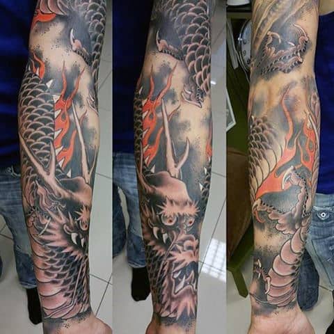Horned Dragon Tattoo Male Full Sleeves