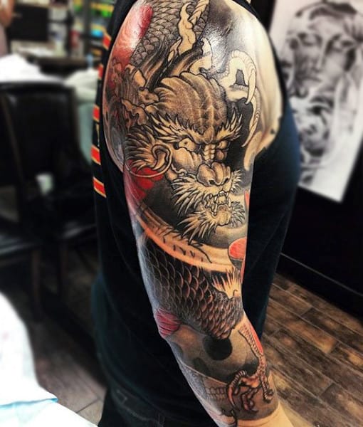 Horrifying Beast Japanese Sleeve Tattoo For Men